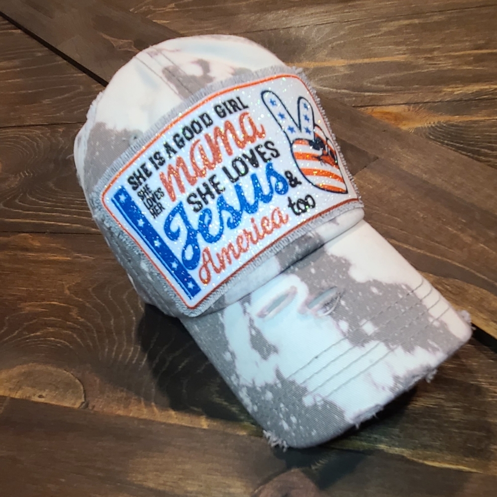 Patriotic Bleach Dye Ponytail Hat